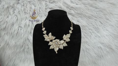 Detailed Petal Crystal Cocktail Dinner Necklace Gold Jewellery Great as Gift PrestigeApplause Jewels