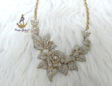 Detailed Petal Crystal Cocktail Dinner Necklace Gold Jewellery Great as Gift PrestigeApplause Jewels