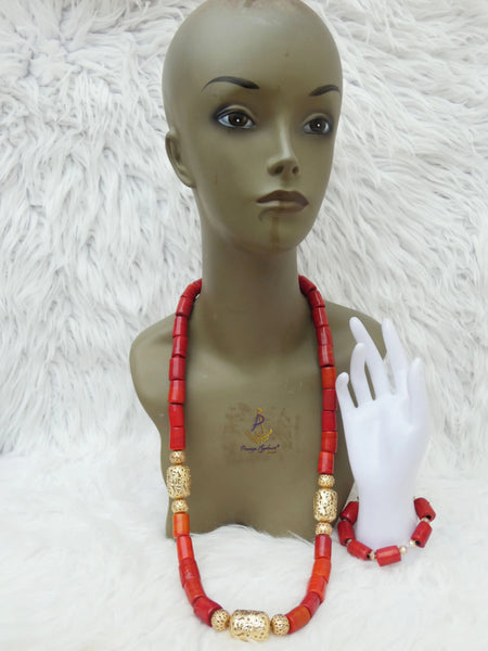 Edo Delta Igbo Beads Groom Men Women Unisex African Nigerian Traditional Beads Necklace Bracelet Jewellery Set PrestigeApplause Jewels