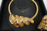 Elegant Dubai Gold-Plated Statement Necklace Set with Sculptural Coil Design – Matching Bracelet, Ring & Earrings