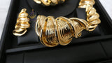 Elegant Dubai Gold-Plated Statement Necklace Set with Sculptural Coil Design – Matching Bracelet, Ring & Earrings