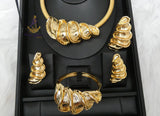 Elegant Dubai Gold-Plated Statement Necklace Set with Sculptural Coil Design – Matching Bracelet, Ring & Earrings