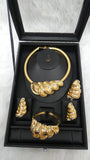 Elegant Dubai Gold-Plated Statement Necklace Set with Sculptural Coil Design – Matching Bracelet, Ring & Earrings