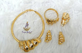 Elegant Dubai Gold-Plated Statement Necklace Set with Sculptural Coil Design – Matching Bracelet, Ring & Earrings