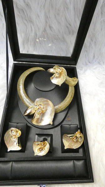 Elegant Dubai Gold Plated Jewelry Set 4-Piece– Necklace & Earrings | Elegant Bridal, Party & Cocktail Jewellery Ladies Gift Idea