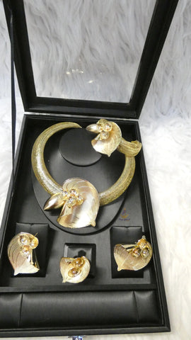 Elegant Dubai Gold Plated Jewelry Set 4-Piece– Necklace & Earrings | Elegant Bridal, Party & Cocktail Jewellery Ladies Gift Idea