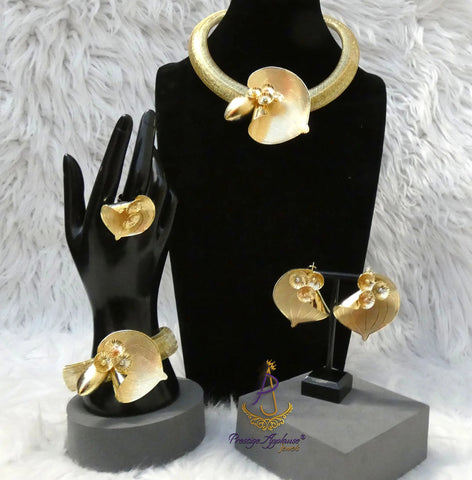 Elegant Dubai Gold Plated Jewelry Set 4-Piece– Necklace & Earrings | Elegant Bridal, Party & Cocktail Jewellery Ladies Gift Idea