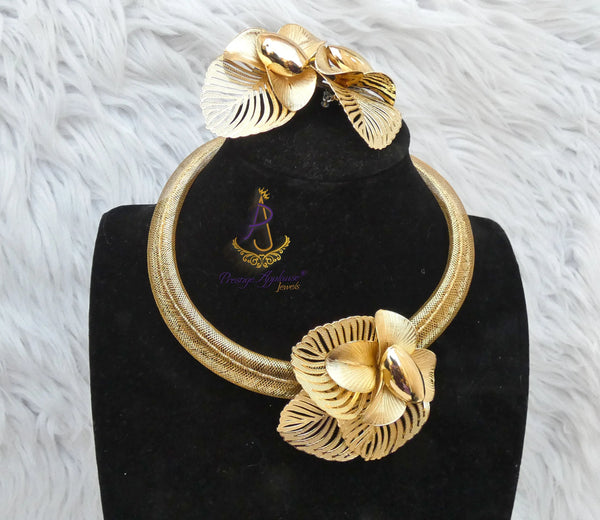 Elegant Dubai Gold Plated Jewelry Set 4-Piece– Necklace & Earrings | Elegant Bridal, Party & Cocktail Jewelry Gift Idea Gold Plated