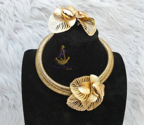 Elegant Dubai Gold Plated Jewelry Set 4-Piece– Necklace & Earrings | Elegant Bridal, Party & Cocktail Jewelry Gift Idea Gold Plated