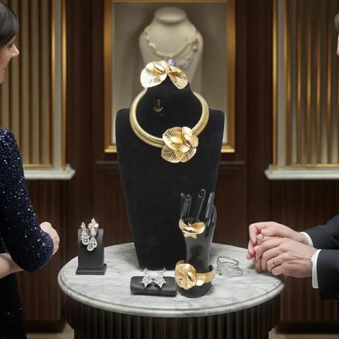 Elegant Dubai Gold Plated Jewelry Set 4-Piece– Necklace & Earrings | Elegant Bridal, Party & Cocktail Jewelry Gift Idea Gold Plated