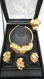 Elegant Dubai Gold-Plated Statement Necklace Set – Matching Bracelet, Ring & Earrings for Ladies Party Wedding Jewellery Gold Plated