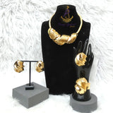 Elegant Dubai Gold-Plated Statement Necklace Set – Matching Bracelet, Ring & Earrings for Ladies Party Wedding Jewellery Gold Plated