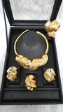 Elegant Dubai Gold-Plated Statement Necklace Set – Matching Bracelet, Ring & Earrings for Ladies Party Wedding Jewellery