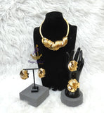 Elegant Dubai Gold-Plated Statement Necklace Set – Matching Bracelet, Ring & Earrings for Ladies Party Wedding Jewellery Gold Plated