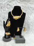 Elegant Dubai Gold-Plated Statement Necklace Set with Sculptural Coil Design – Matching Bracelet, Ring & Earrings Gold Plated
