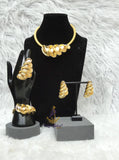 Elegant Dubai Gold-Plated Statement Necklace Set with Sculptural Coil Design – Matching Bracelet, Ring & Earrings Gold Plated