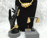 Elegant Dubai Gold-Plated Statement Necklace Set with Sculptural Coil Design – Matching Bracelet, Ring & Earrings Gold Plated