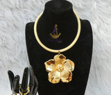 Elegant Gold-Plated Floral Statement Jewellery Set – Flower Necklace Women Set