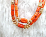 Extra Long Coral Traditional Men Beads 2 Layers Gold Embellished Necklace Bracelet Jewellery Set Coral Beads