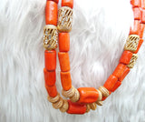 Extra Long Coral Traditional Men Beads 2 Layers Gold Embellished Necklace Bracelet Jewellery Set Coral Beads