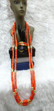Extra Long Coral Traditional Men Beads 2 Layers Gold Embellished Necklace Bracelet Jewellery Set Coral Beads