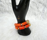 Extra Long Coral Traditional Men Beads 2 Layers Gold Embellished Necklace Bracelet Jewellery Set Coral Beads