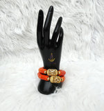 Extra Long Coral Traditional Men Beads 2 Layers Gold Embellished Necklace Bracelet Jewellery Set Coral Beads