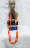 Extra Long Coral Traditional Men Beads 2 Layers Gold Embellished Necklace Bracelet Jewellery Set Coral Beads