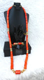 Extra Long Traditional Men Unisex Coral Beads Necklace Gold Embellished Jewellery Set Coral Beads
