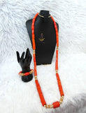 Extra Long Traditional Men Unisex Coral Beads Necklace Gold Embellished Jewellery Set Coral Beads