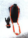 Extra Long Traditional Men Unisex Coral Beads Necklace Gold Embellished Jewellery Set Coral Beads