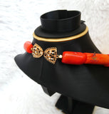Extra Long Traditional Men Unisex Coral Beads Necklace Gold Embellished Jewellery Set Coral Beads