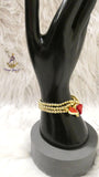 Gold Beaded Charm Bracelet Set with Red Heart Accents – Stackable Fashion Bracelet for Women