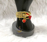 Gold Beaded Charm Bracelet Set with Red Heart Accents – Stackable Fashion Bracelet for Women