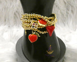 Gold Beaded Charm Bracelet Set with Red Heart Accents – Stackable Fashion Bracelet for Women Bangle Bracelet