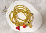 Gold Beaded Charm Bracelet Set with Red Heart Accents – Stackable Fashion Bracelet for Women Bangle Bracelet