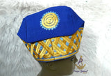 Gold Mix Royal Blue Aso Oke Yoruba Fila Cap With Women Gele – Traditional African Men’s Hat for Groom, Bride Gele Wedding & Party PrestigeApplause Jewels