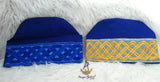 Gold Mix Royal Blue Aso Oke Yoruba Fila Cap With Women Gele – Traditional African Men’s Hat for Groom, Bride Gele Wedding & Party PrestigeApplause Jewels