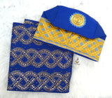 Gold Mix Royal Blue Aso Oke Yoruba Fila Cap With Women Gele – Traditional African Men’s Hat for Groom, Bride Gele Wedding & Party PrestigeApplause Jewels