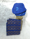 Gold Mix Royal Blue Aso Oke Yoruba Fila Cap With Women Gele – Traditional African Men’s Hat for Groom, Bride Gele Wedding & Party PrestigeApplause Jewels