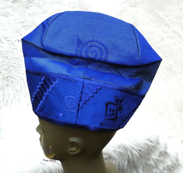 Royal Blue Royal Designs Aso Oke Groom Fila Cap African Nigerian Hat ...