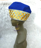 Gold with Royal Blue Aso Oke Yoruba Fila Cap – Traditional African Men’s Hat for Groom, Wedding & Party PrestigeApplause Jewels