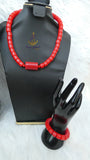 His & Her Red Coral-Style Beaded Necklace Men Women Set – Traditional Statement Jewellery