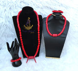 His & Her Red Coral-Style Beaded Necklace Men Women Set – Traditional Statement Jewellery