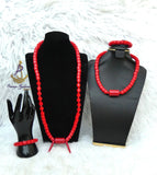 His & Her Red Coral-Style Beaded Necklace Men Women Set – Traditional Statement Jewellery