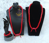 His & Her Red Coral-Style Beaded Necklace Men Women Set – Traditional Statement Jewellery PrestigeApplause Jewels