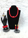 His & Her Red Coral-Style Beaded Necklace Men Women Set – Traditional Statement Jewellery