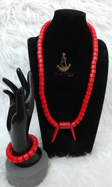 His & Her Red Coral-Style Beaded Necklace Men Women Set – Traditional Statement Jewellery
