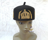 Igbo Edo Chieftaincy Ozo Black Red Hat | Nigerian Men’s Cap with Gold Embroidery | African Traditional Chief Hat with free Red bracelet PrestigeApplause Jewels