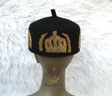 Igbo Edo Chieftaincy Ozo Black Red Hat | Nigerian Men’s Cap with Gold Embroidery | African Traditional Chief Hat with free Red bracelet PrestigeApplause Jewels